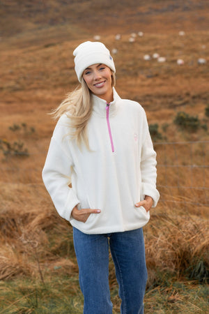 Carraig Donn Ecru Teddy Fleece With Contrast Zip