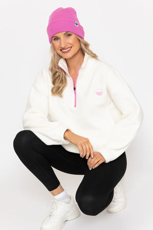 Carraig Donn Ecru Teddy Fleece With Contrast Zip