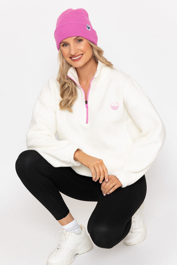 Carraig Donn Ecru Teddy Fleece With Contrast Zip