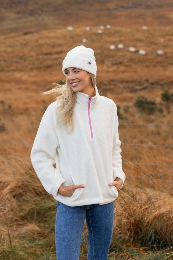 Carraig Donn Ecru Teddy Fleece With Contrast Zip