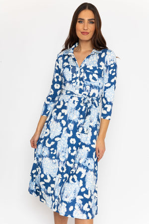 Eithne Midi Dress in Blue Print
