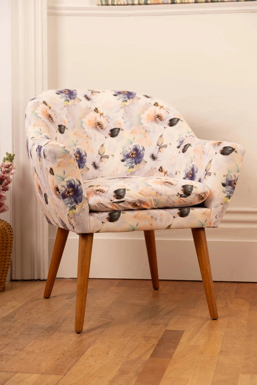 Ella Navy Floral Print Chair with Wooden Legs