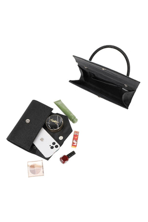Carraig Donn Embossed Front Black Clutch Bag