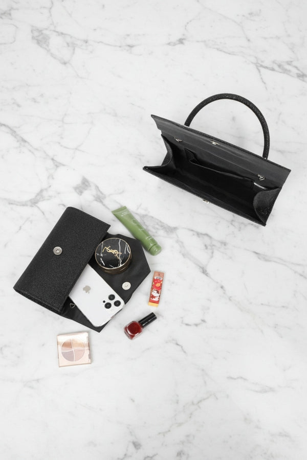 Carraig Donn Embossed Front Black Clutch Bag