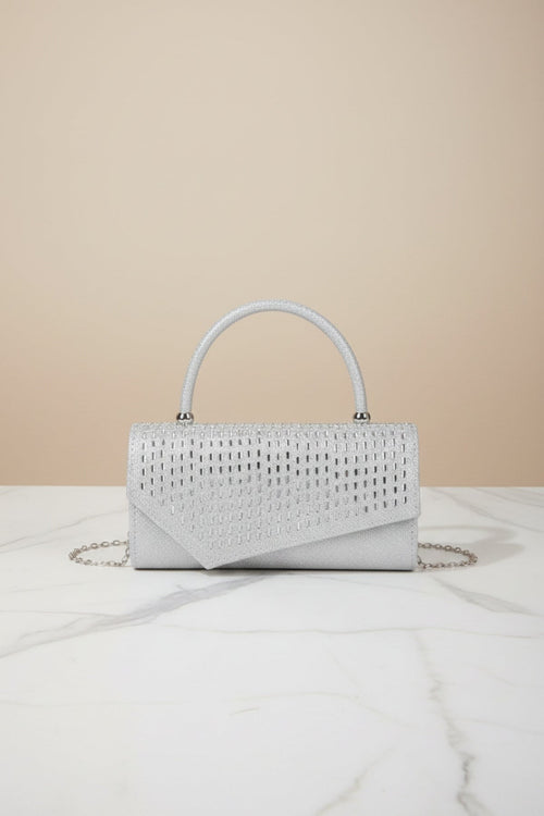 Embossed Front Silver Clutch Bag