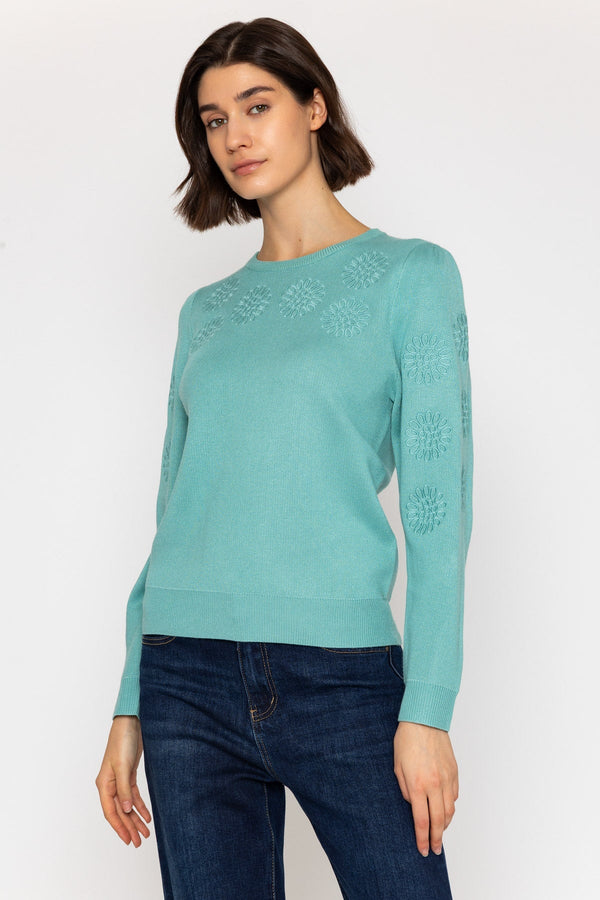 Carraig Donn Embroidered Knit Jumper in Mint