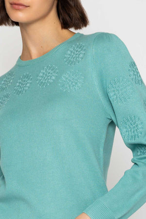 Carraig Donn Embroidered Knit Jumper in Mint