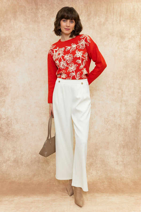 Carraig Donn Embroidered Knitted Jumper in Red