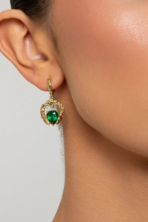 Carraig Donn Emerald Stone Claddagh Hoop Earrings