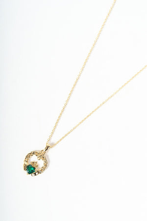 Carraig Donn Emerald Stone Claddagh Pendant Necklace