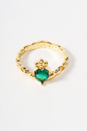 Carraig Donn Emerald Stone Gold Claddagh Ring - Size 7