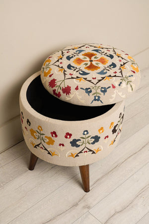 Carraig Donn Ettie Embroidered Storage Footstool