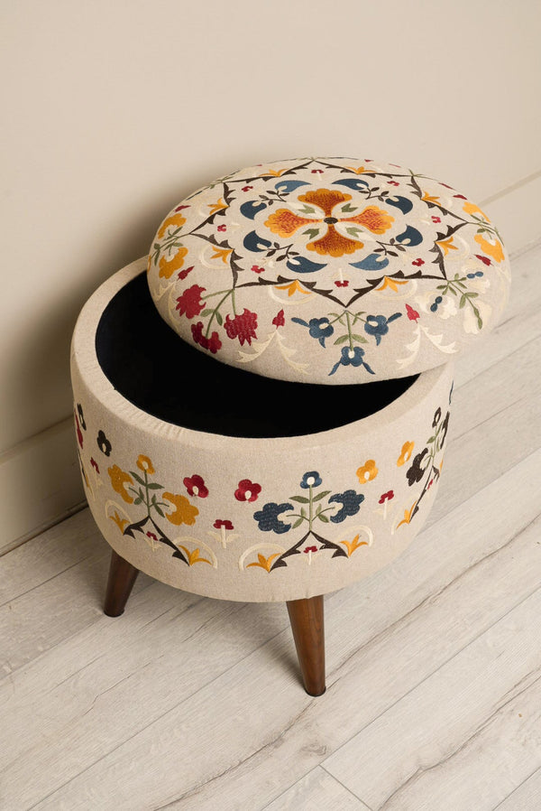 Carraig Donn Ettie Embroidered Storage Footstool
