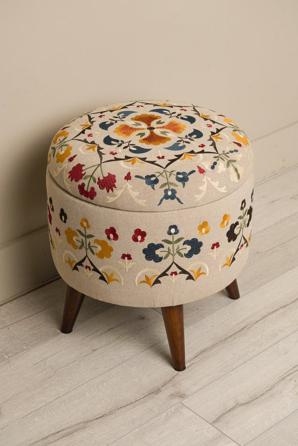 Carraig Donn Ettie Embroidered Storage Footstool