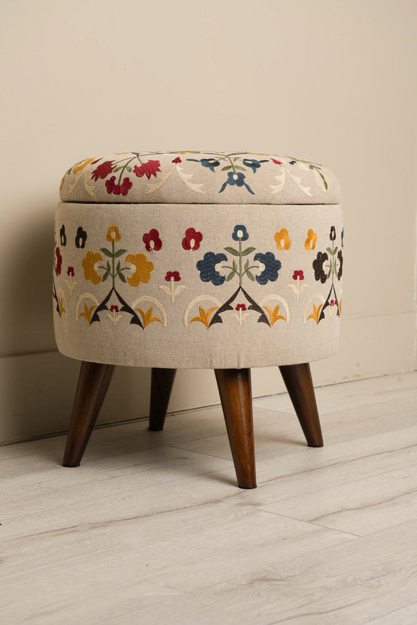 Carraig Donn Ettie Embroidered Storage Footstool