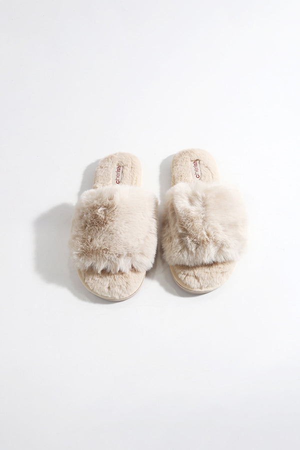 Carraig Donn Faux Fur Mule Slippers in Cream