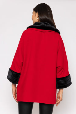 Carraig Donn Faux Fur Trim Jacket in Red