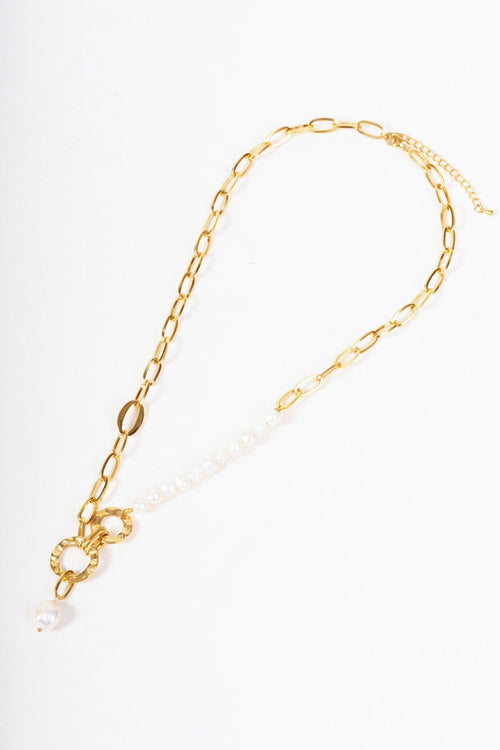Faux Pearl And Chain Necklace