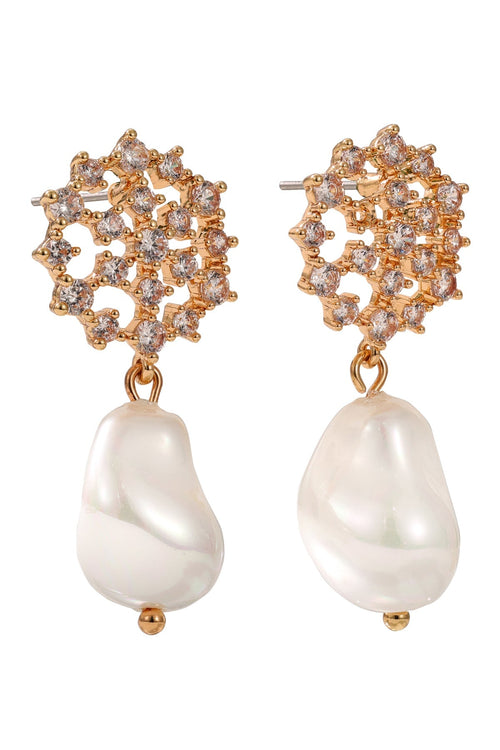 Faux Pearl & Clear CZ Earrings