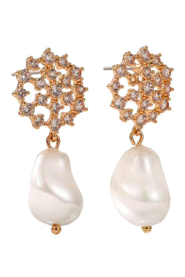 Carraig Donn Faux Pearl & Clear CZ Earrings