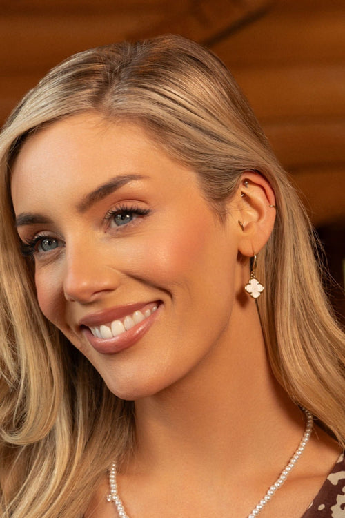 Faux Pearl Clover Drop Earrings