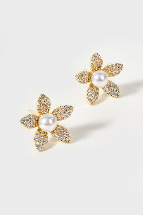 Carraig Donn Faux Pearl Flower Earrings