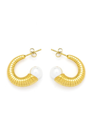 Carraig Donn Faux Pearl Gold Hoops