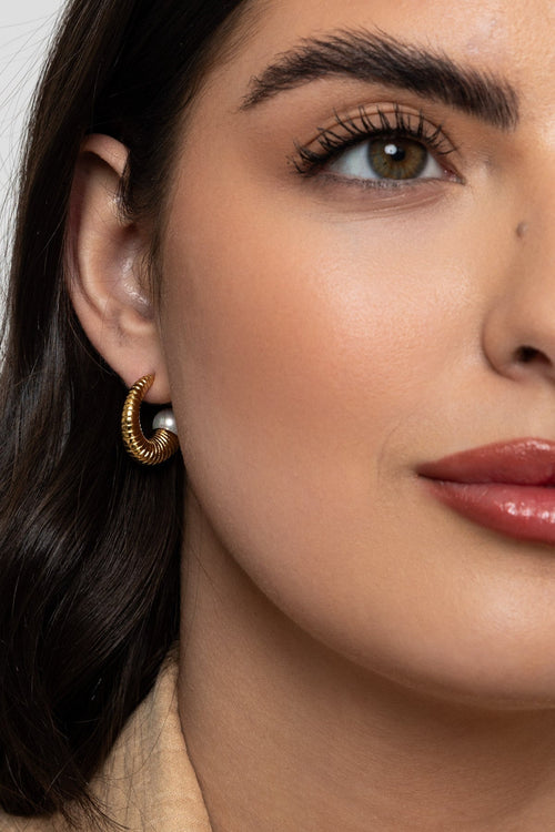 Faux Pearl Gold Hoops
