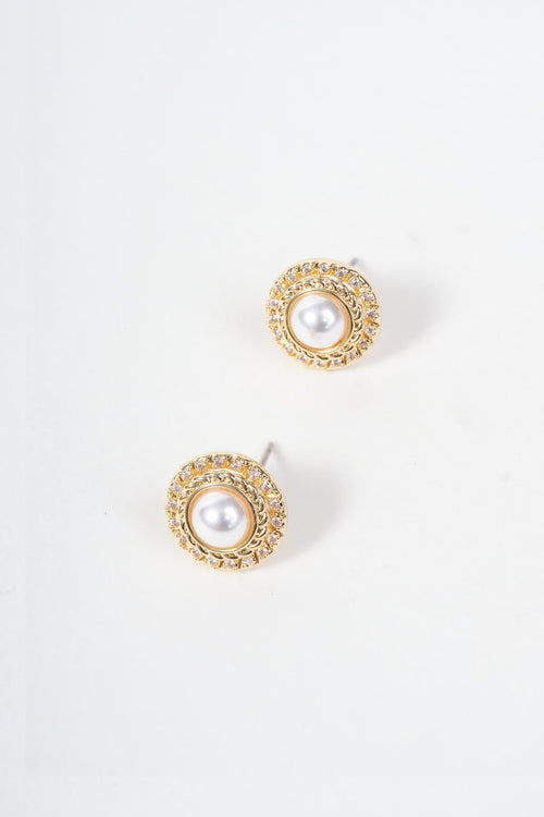 Faux Pearl Gold Stud Earrings