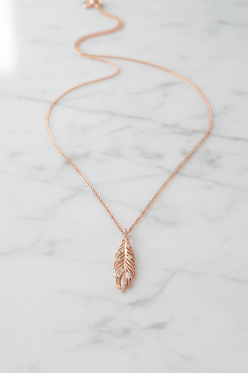 Feather Pendant In Rose Gold