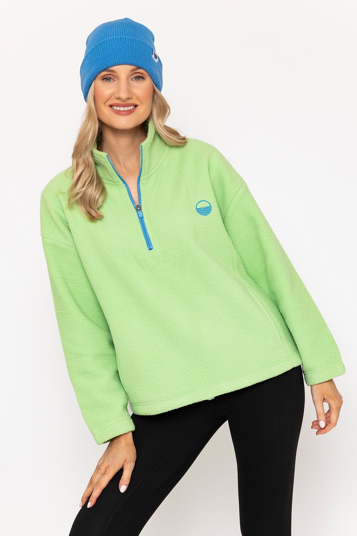 Light Green Teddy Fleece With Contrast Zip