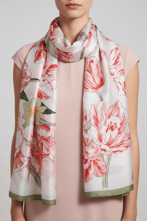 Floral Pastel Green Border Scarf