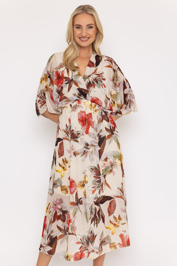 Floral Print Empire Waist Midi Dress - Main Image