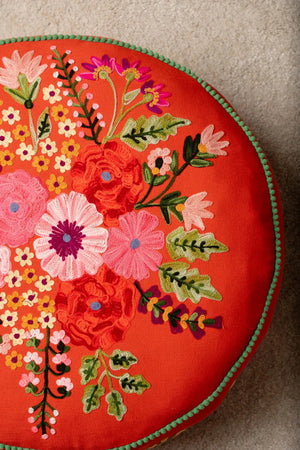 Carraig Donn Floral Red Pouffe