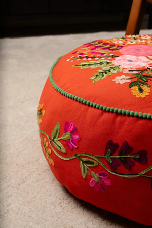 Carraig Donn Floral Red Pouffe