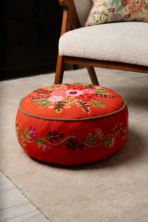 Floral Red Pouffe