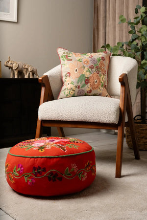 Carraig Donn Floral Red Pouffe