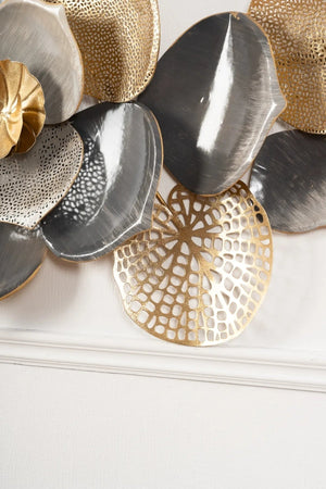 Carraig Donn Floral Spray Wall Art in Gold & Grey Metal Finish