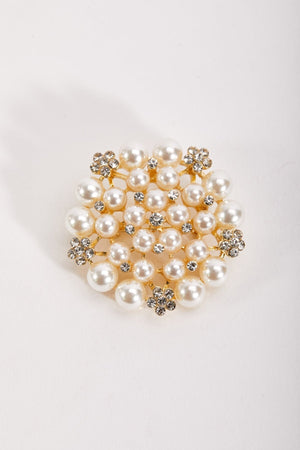 Flower Diamante Pearl Brooch