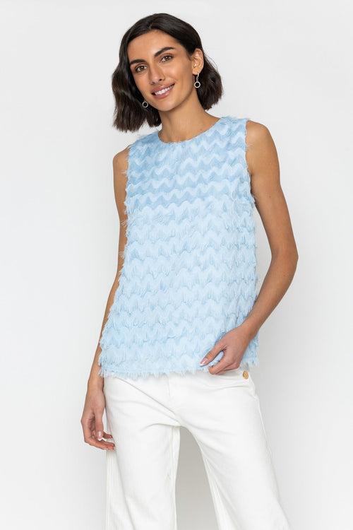 Blue Fringed Sleeveless Top