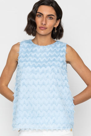 Carraig Donn Fringed Sleeveless Top Blue