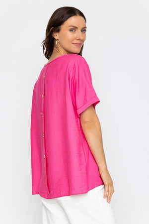 Carraig Donn Fuchsia Linen Like Top with Back Buttons