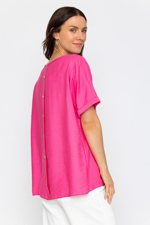 Carraig Donn Fuchsia Linen Like Top with Back Buttons