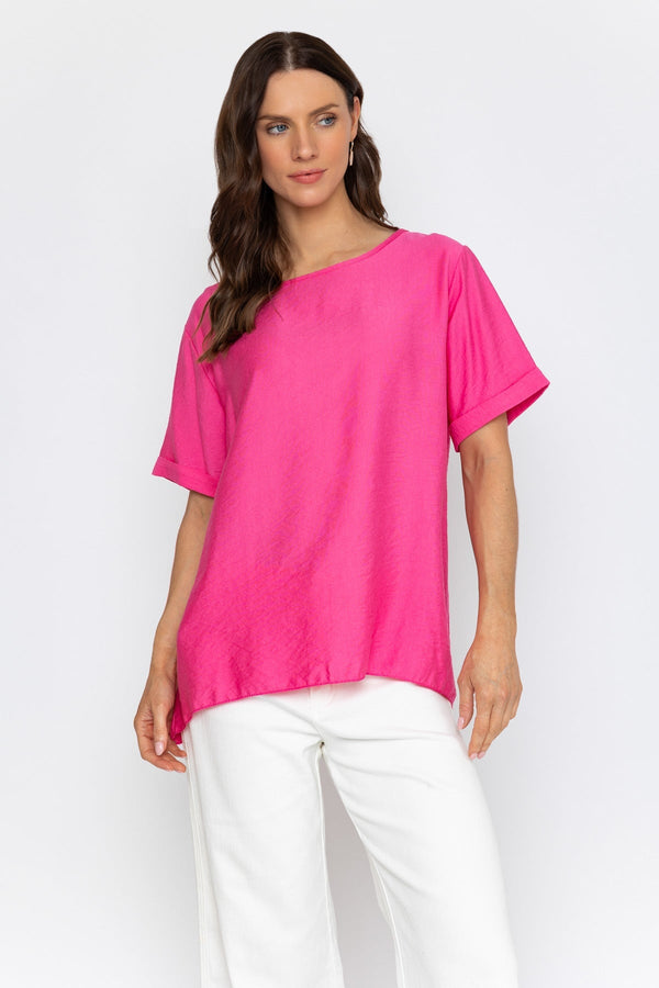 Carraig Donn Fuchsia Linen Like Top with Back Buttons
