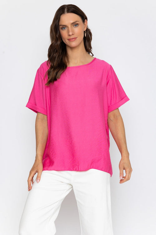 Fuchsia Linen Like Top with Back Buttons