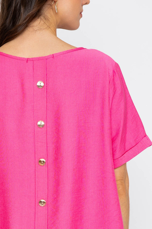 Carraig Donn Fuchsia Linen Like Top with Back Buttons