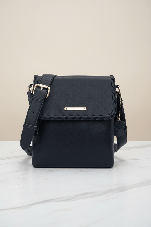 Glace Whipstitch Black Crossbody Bag