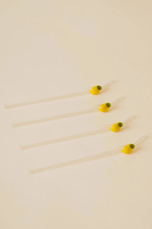 Set Of 4 Lemon Glass Straws