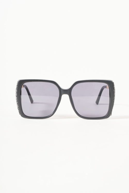 Glitter Trim Black Square Sunglasses