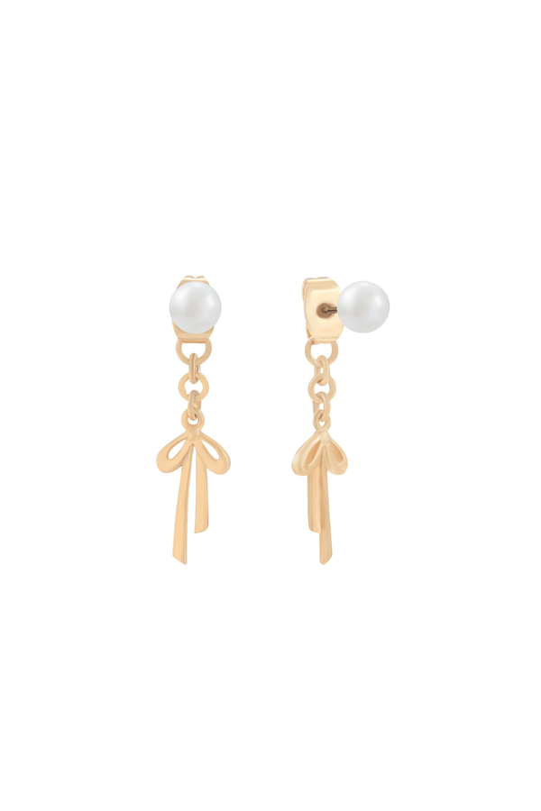 Carraig Donn Gold Bow & Pearl Drop Earrings
